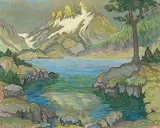 Der Cavlocciosee mit den Pizi dei Rossi, 1937 by Karl Theodor Huber, oil on canvas, sold Dec 2018