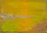 Küstenlandschaft bei Sonnenuntergang, 1981 by Constantin Polastri, oil on panel, sold Dec 2018