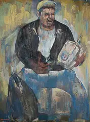 Mann mit Transistorradio by Mario Comensoli, oil on canvas, sold Dec 2018