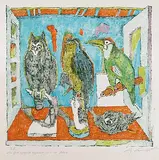 Volière mit Nest by Alois Carigiet, 1978, color lithograph, sold Dec 2018