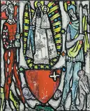 Wächter mit schwarzer Madonna und Schwyzer Standeswappen by Alois Carigiet, gouache, sold Dec 2018