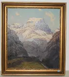 Blick auf den verschneiten Tödi by Jakob Edwin Bachmann, oil on canvas, sold Dec 2018