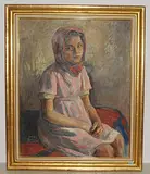 Sitzendes Mädchen mit rotem Kopftuch by David Burnand, oil on canvas, offered Dec 2018
