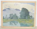 Frühsomnerlandschaft im Morgennebel, um 1926 by Fritz Gilsi, oil on canvas, sold Dec 2018