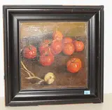 Stillleben mit Zwiebel und Tomaten by Reinhold Kündig, oil on canvas, sold Dec 2018