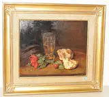 Stillleben mit einem Bund Radieschen, einem Bürli und einem Glas Most, 1954 by Egon von Vietinghoff, oil on canvas, offered Dec 2018