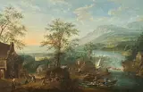 in der Art Belebte Flusslandschaft by Jan I Griffier, oil on canvas, sold Sep 2018