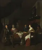 Gesellschaft am Tisch by Jan Baptist Lambrechts, oil on canvas, sold Sep 2018