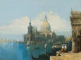 Die Ankunft der Gäste zum Maskenball, im Hintergrund Santa Maria della Salute by Venedig, 2.Hälfte 19.Jh., oil on board, sold Sep 2018