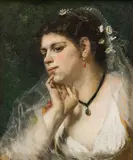 Portrait einer Frau mit Schleier und Blumen by Adolfo Feragutti Visconti, oil on canvas, sold Sep 2018