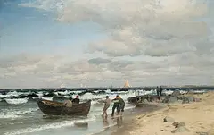 Küstenlandschaft mit Fischern by Anders Andersen-Lundby, 1885, oil on canvas, offered Sep 2018