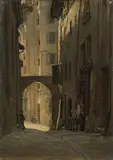 Ansicht einer Gasse mit Torbogen by Frankreich, 2.Hälfte 19.Jh., oil on board, offered Sep 2018