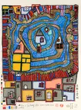 Wasserende am Dach by Friedensreich Hundertwasser, 1987, color woodcut, sold Sep 2018