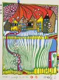 Do Not Wait Houses - Move by Friedensreich Hundertwasser, 1989, color woodcut, sold Sep 2018