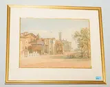Blick auf die Kirche Santi Cosma e Damiano und die Basilika Santa Francesca Romana by Marie-Christine Mouillet, watercolor, sold Sep 2018