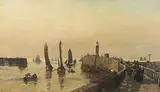 Anlegen im Hafen by Theodore Alexander Weber, oil on canvas, sold Sep 2018