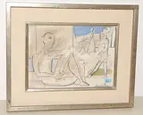 Figuren in einer Landschaft by Edoardo Samartino, mixed media, sold Sep 2018