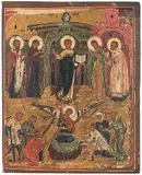 Russisch, Schule von Nowgorod, 16./17.Jh by Austragung des Hl. Kreuzes, tempera, offered Sep 2018