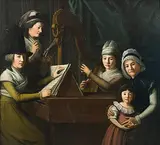 Magdalena Esslinger-Escher im Hard, mit ihren Töchtern Regina, Magdalena, Esther und Anna Maria", 1793 by Felix Maria Diogg, oil on canvas, sold Sep 2018