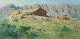 Kühe auf dem Gemsfairenalpeli, im Hintergrund die Jegerstöck, 1911 by Jakob Ruch, oil on board, sold Sep 2018