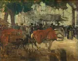 Cheval attelé au marché II", 1904 (1903) by Edouard Vallet, oil on board, sold Sep 2018