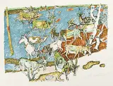 Ziegen im Schnee by Alois Carigiet, 1975, color lithograph, sold Sep 2018