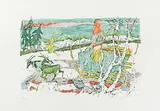 Hornschlitten im Schnee by Alois Carigiet, 1978, color lithograph, sold Sep 2018