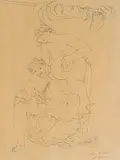 Badender in Muschel by Hans Erni, 1942, ink, sold Sep 2018