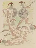 Fünf griechische Krieger by Hans Erni, watercolor, sold Sep 2018