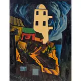 Homes along the Hillside by John Drake Pusey, 1937, oil on masonite, sold Jun 2023