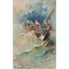 Storm at Sea by Augusto Ferri, 1895, watercolor, sold Jun 2023