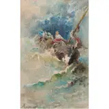 Storm at Sea by Augusto Ferri, 1895, watercolor, sold Jun 2023