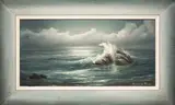 Wave Crashing on Rocks by Rosemary Miner, oil on canvas, sold Jun 2023