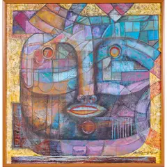 Face in Stained Glass by David Leonardo, 1991, oil on canvas, sold Jun 2023