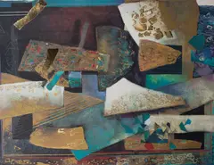 Untitled by James Turco, circa 1980, lithograph on gold leaf paper, sold Jun 2023
