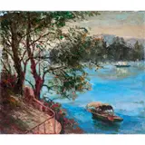 Italian Coast by Italo Giordani, oil on canvas, sold Jun 2023