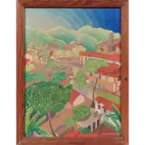 Town with Red Roofs by Stanley Coventry, acrylic on canvas, sold Jun 2023
