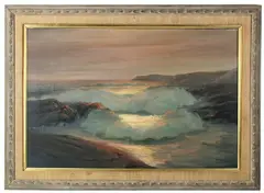 waves crashing on shore by Philip G. Shumaker, oil on canvas, sold May 2026