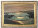 waves crashing on shore by Philip G. Shumaker, oil on canvas, sold May 2026