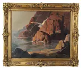 cliff with seagulls by Philip G. Shumaker, oil on board, sold May 2026