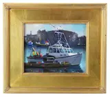 Gloucester fishing boat by Ivan N. Kamalic, oil on board, sold May 2026