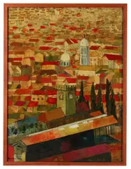 Red Rooftops by Moisés Chire Barrientos, oil on canvas, sold May 2026