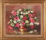 Still Life with Hibiscus by E. Franken, oil on canvas, sold May 2025