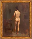 Standing Male Nude by Victor Zaldivar, Oil on Canvas, sold Jan 2025