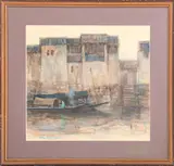 Village Scene by Shen Xinggong, Watercolor on Paper, sold Jan 2025