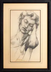 Portrait Study by M. Binderman, 1949, Charcoal on Paper, sold Jan 2025