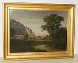 Blick auf ein Dorf am Fusse eines Felsabhangs by Jean Philippe George, oil on canvas, offered Sep 2018
