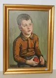 Sitzender Junge mit Apfel by Wilhelm Hartung, oil on canvas, sold Sep 2018