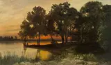 Sonnenuntergang über dem See by Rudolf Koller, oil, sold Sep 2018
