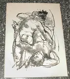 Liebespaar auf orangem Grund by Hans Erni, 1961, lithograph, sold Sep 2018